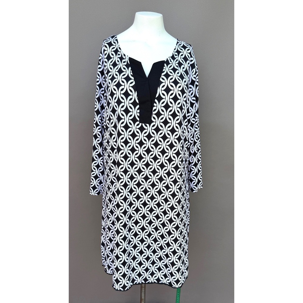 Wearabouts Geometric Shift Dress XL Black White Chain Link Pom Hem Retro Mod NWT